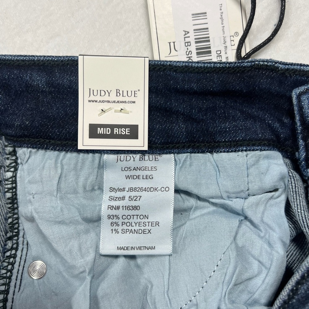 NWT Judy Blue Wide Leg Mid Rise Blue Jeans Womens Size 5/27 - Picture 4 of 11